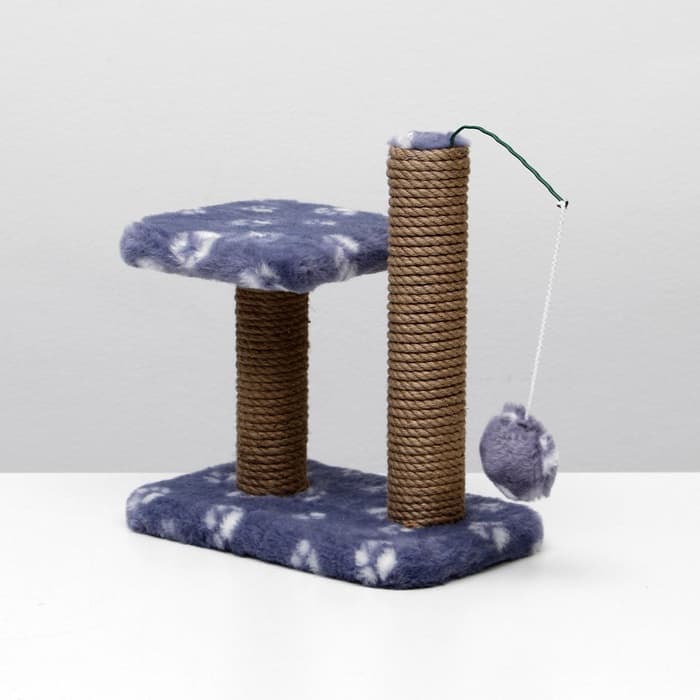 Когтеточка для котят двойная, 30×20×34 см, джут, серая с лапками