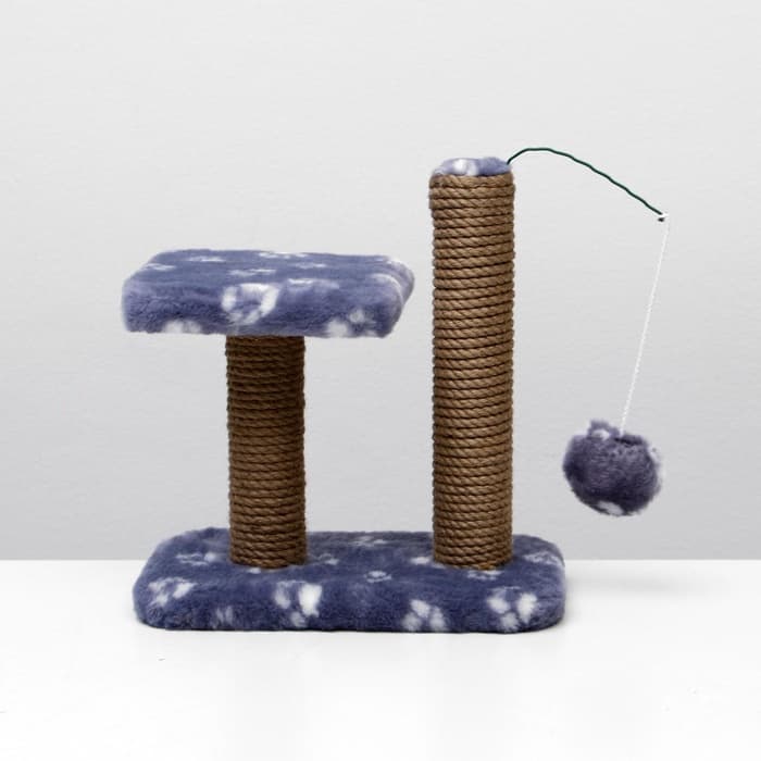 Когтеточка для котят двойная, 30×20×34 см, джут, серая с лапками