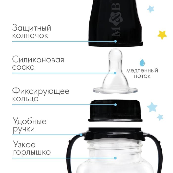 Бутылочка для кормления M&B «ТРЕНД. Пингвин», классическое горло, от 0 мес., 150 мл., приталенная, с ручками
