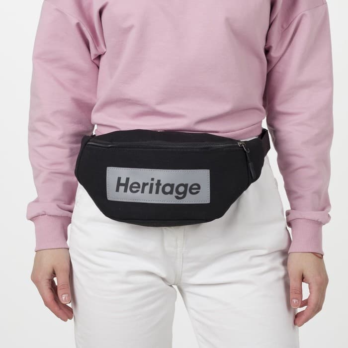 Сумка поясная, текстильная, отд. на молнии, черная, Heritage, 35 х 12 х 8 см