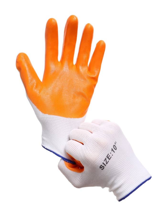 Перчатки садовые, нейлоновые, с нитриловым полуобливом, размер 10, оранжевые, Greengo
