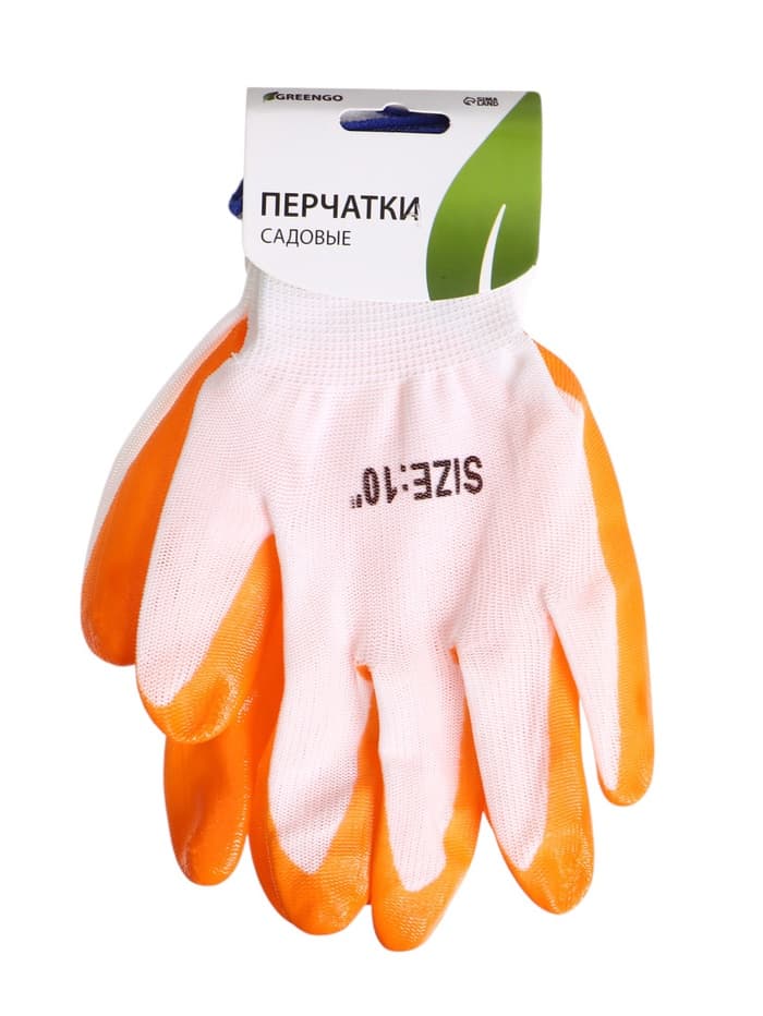 Перчатки садовые, нейлоновые, с нитриловым полуобливом, размер 10, оранжевые, Greengo