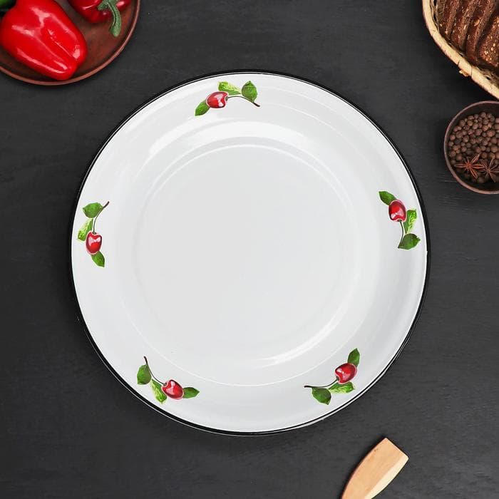 Блюдо эмалированное «Вишневый сад», 4.5 л, d=40 см, белое