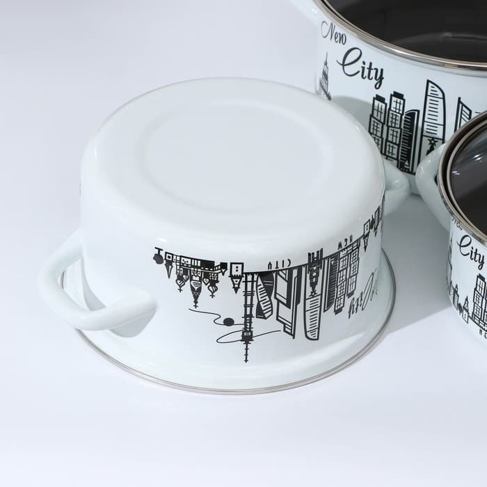 Набор эмалированных кастрюль «Новый город», 3 шт.: 1.5 л, 2.3 л, 3 л, индукция, белый