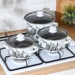 Набор эмалированных кастрюль «Новый город», 3 шт.: 1.5 л, 2.3 л, 3 л, индукция, белый