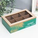 Шкатулка для чая с делениями «Пальмовые листья», дерево, зелёная с золотом, 7×16.5×24 см