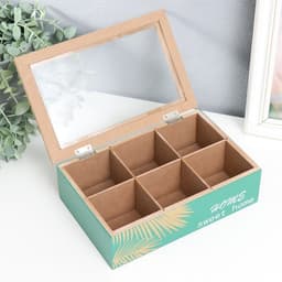 Шкатулка для чая с делениями «Пальмовые листья», дерево, зелёная с золотом, 7×16.5×24 см