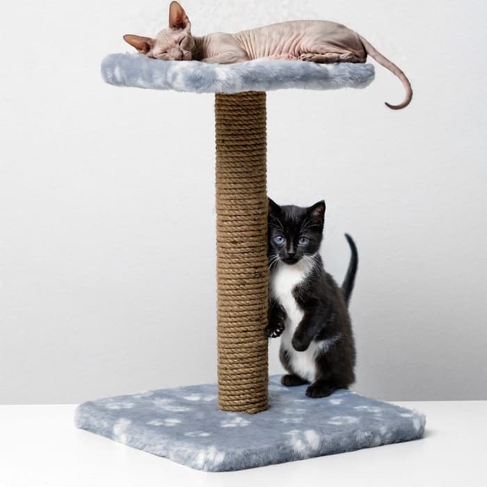 Когтеточка «Полка», 30×30×40 см, с подставкой, джут, серая