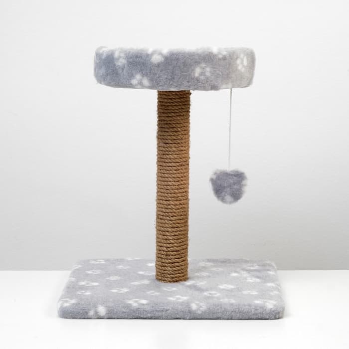 Когтеточка малая «Арена», 36×36×50 см, с игрушкой, джут, серая