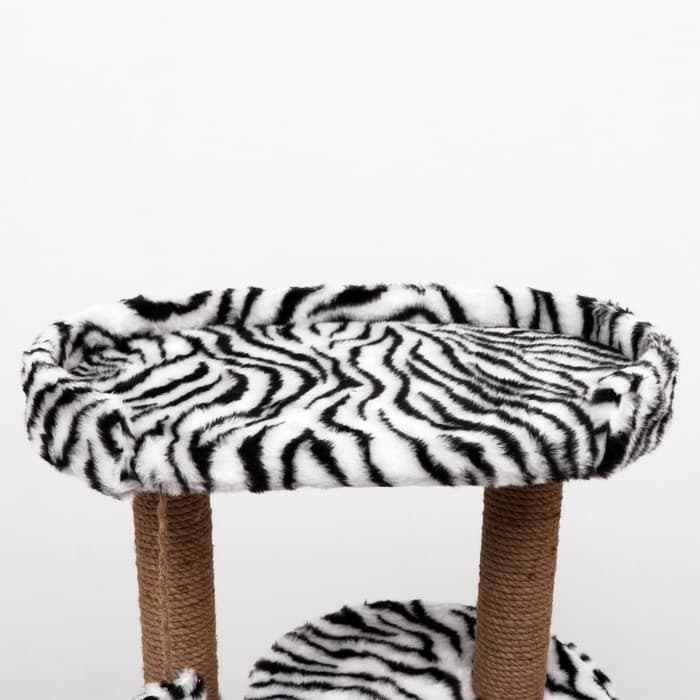 Домик для кошек с когтеточкой «Круглый с площадкой», 52×52×95 см, зебра