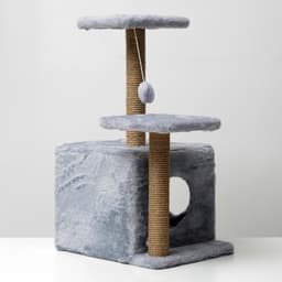 Домик для кошек с когтеточкой, 45×47×75 см, квадратный, 3 уровня, серая