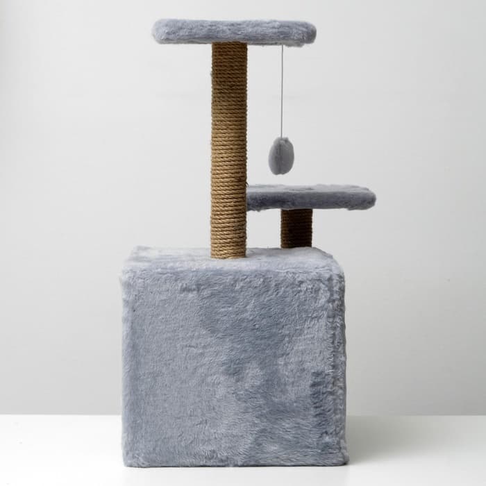 Домик для кошек с когтеточкой, 45×47×75 см, квадратный, 3 уровня, серая