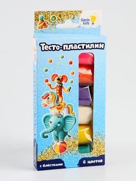 Тесто-пластилин, набор 6 цветов, с блёстками