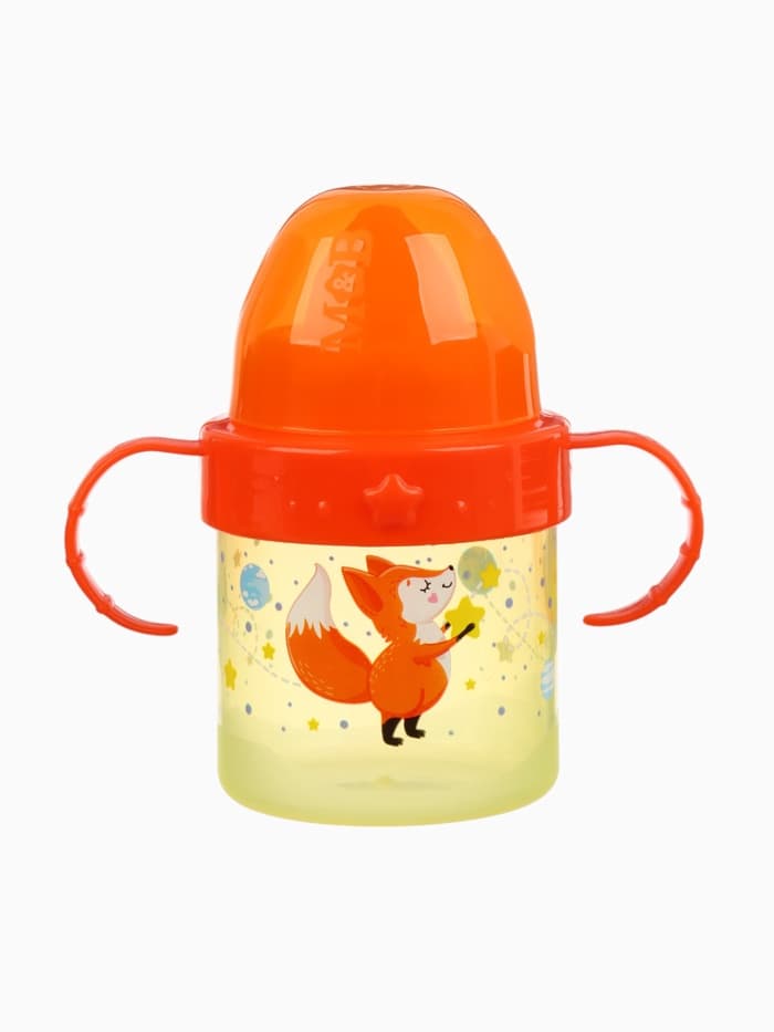 Поильник детский M&B «Лисята. Мамы и малыши» с твёрдым носиком, от 9 мес., 140 мл., с ручками, оранжевый