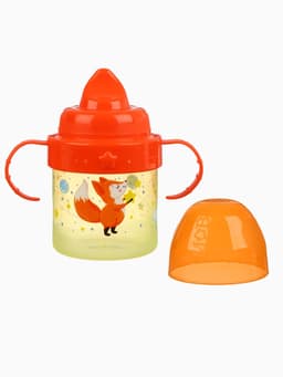 Поильник детский M&B «Лисята. Мамы и малыши» с твёрдым носиком, от 9 мес., 140 мл., с ручками, оранжевый