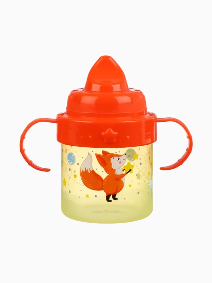 Поильник детский M&B «Лисята. Мамы и малыши» с твёрдым носиком, от 9 мес., 140 мл., с ручками, оранжевый