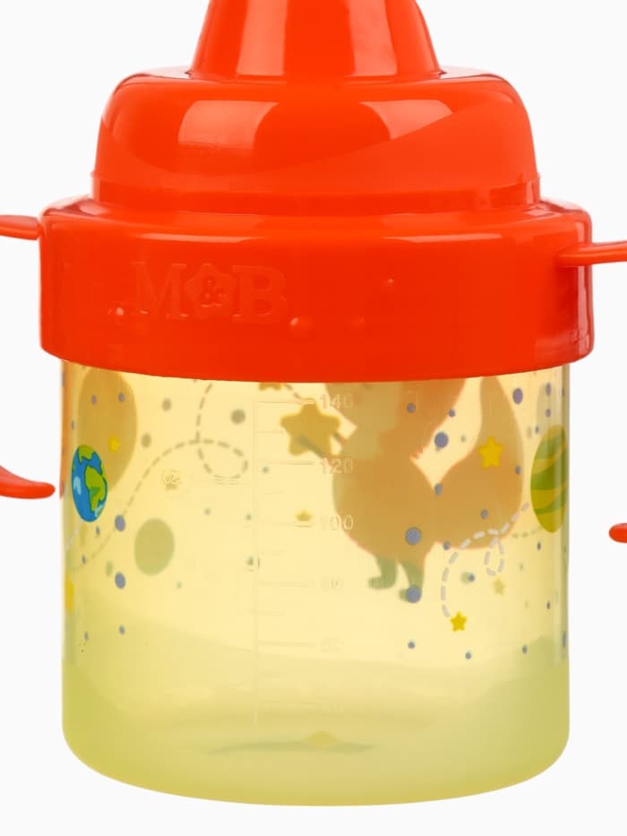 Поильник детский M&B «Лисята. Мамы и малыши» с твёрдым носиком, от 9 мес., 140 мл., с ручками, оранжевый