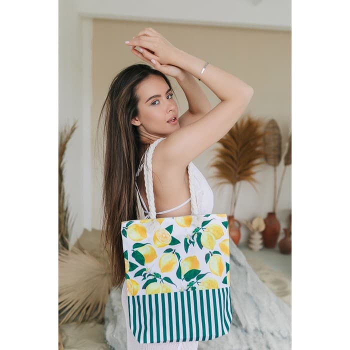 Сумка женская пляжная на молнии «Лимонное настроение», белая