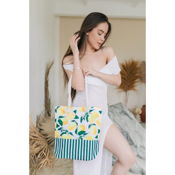 Сумка женская пляжная на молнии «Лимонное настроение», белая