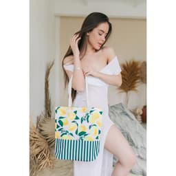 Сумка женская пляжная на молнии «Лимонное настроение», белая