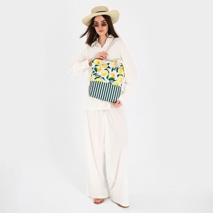Сумка женская пляжная на молнии «Лимонное настроение», белая