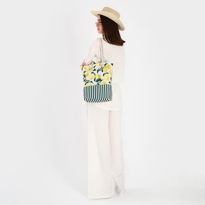 Сумка женская пляжная на молнии «Лимонное настроение», белая