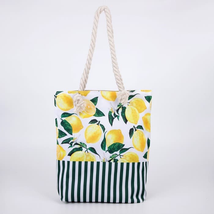 Сумка женская пляжная на молнии «Лимонное настроение», белая