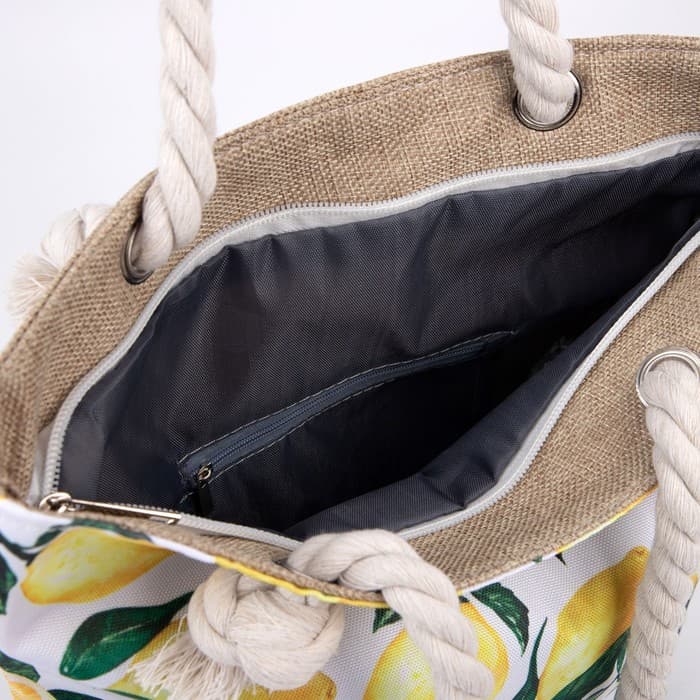 Сумка женская пляжная на молнии «Лимонное настроение», белая