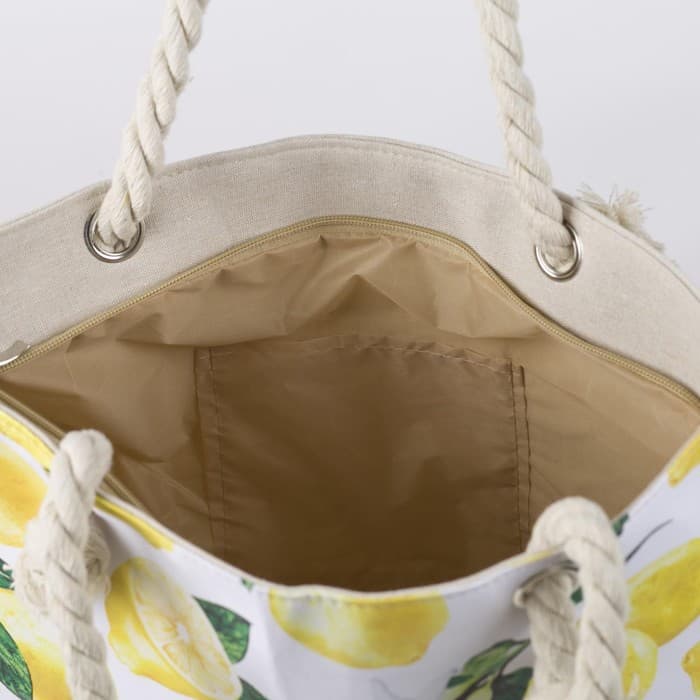 Сумка женская пляжная на молнии «Лимонное настроение», белая