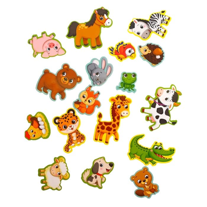 Магнитная книжка-игрушка «Мир животных», с мешочком, 8 стр.