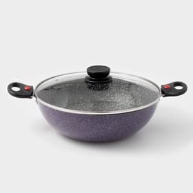 Казан алюминиевый, 4 л, d=28 см, стеклянная крышка, две съёмные ручки, фиолетовый