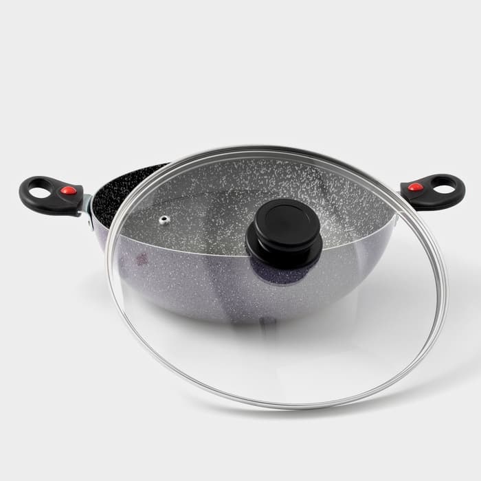 Казан алюминиевый, 4 л, d=28 см, стеклянная крышка, две съёмные ручки, фиолетовый