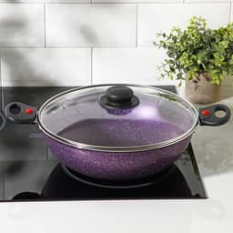 Казан алюминиевый, 4 л, d=28 см, стеклянная крышка, две съёмные ручки, фиолетовый