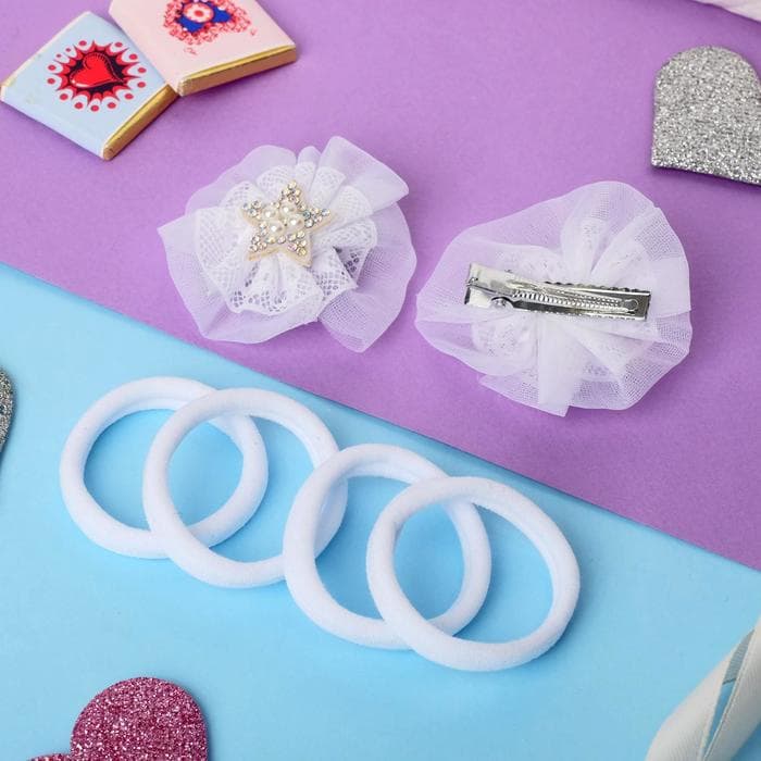 Набор для волос Выбражулька «Малышка», 2 зажима, 4 резинки, звёздочки, белый