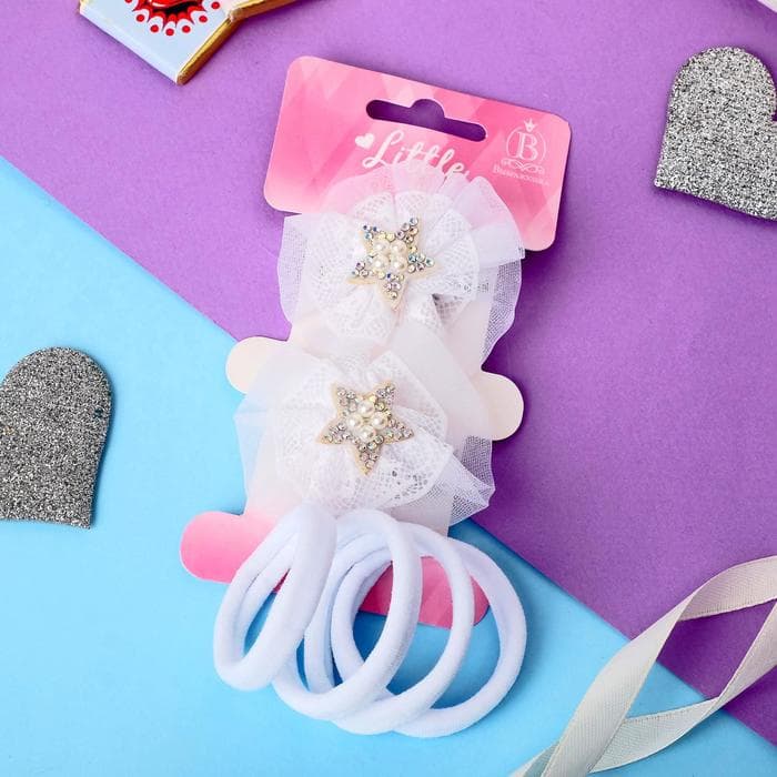 Набор для волос Выбражулька «Малышка», 2 зажима, 4 резинки, звёздочки, белый