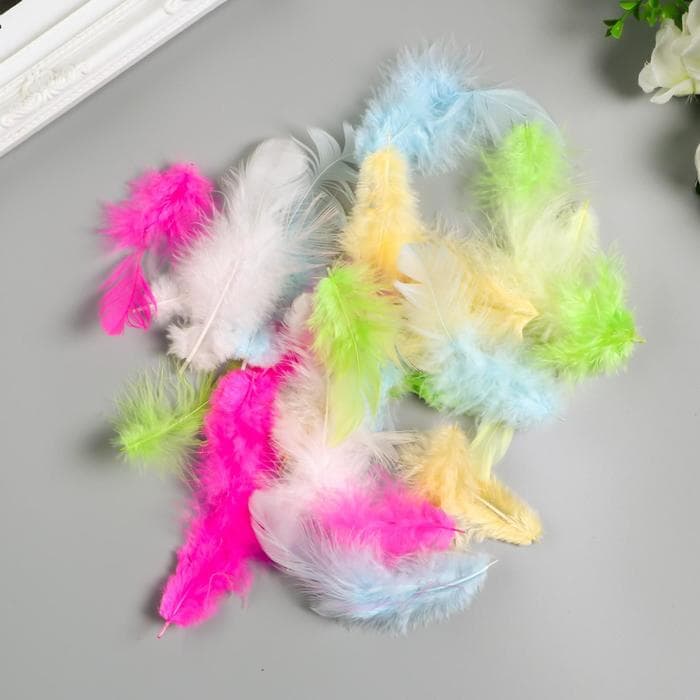 Перья декоративные «Карнавальные», 5-8 см, набор 24 шт., 6 цветов, пастель, ассорти