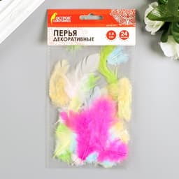 Перья декоративные «Карнавальные», 5-8 см, набор 24 шт., 6 цветов, пастель, ассорти