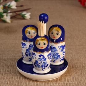 Набор для специй дерево «Гжель», 15 мл., ручная роспись