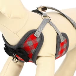 Шлейка с поводком, размер L, ОШ 30-50 см, ОГ 36-56 см, поводок 120×1.5 см, мягкая, серая, красная