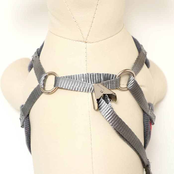 Шлейка с поводком, размер L, ОШ 30-50 см, ОГ 36-56 см, поводок 120×1.5 см, мягкая, серая, красная