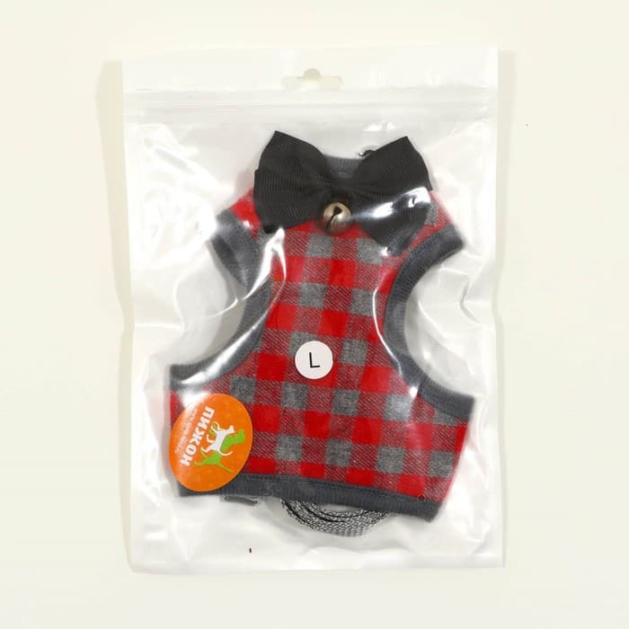 Шлейка с поводком, размер L, ОШ 30-50 см, ОГ 36-56 см, поводок 120×1.5 см, мягкая, серая, красная