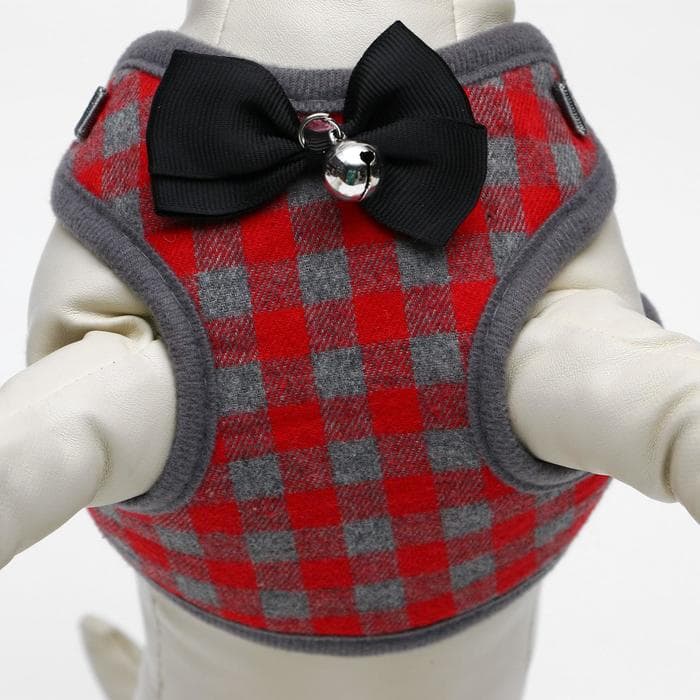 Шлейка с поводком, размер L, ОШ 30-50 см, ОГ 36-56 см, поводок 120×1.5 см, мягкая, серая, красная