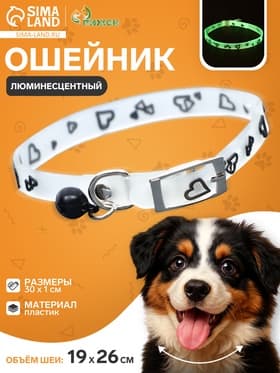 Ошейник «Нежные сердца», 30×1 см, ОШ 19-26 см, светящийся в темноте., цвет МИКС