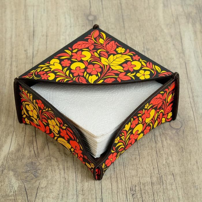 Салфетница Дарим Красиво «Хохлома», дерево, 13.5×7 см, цветная