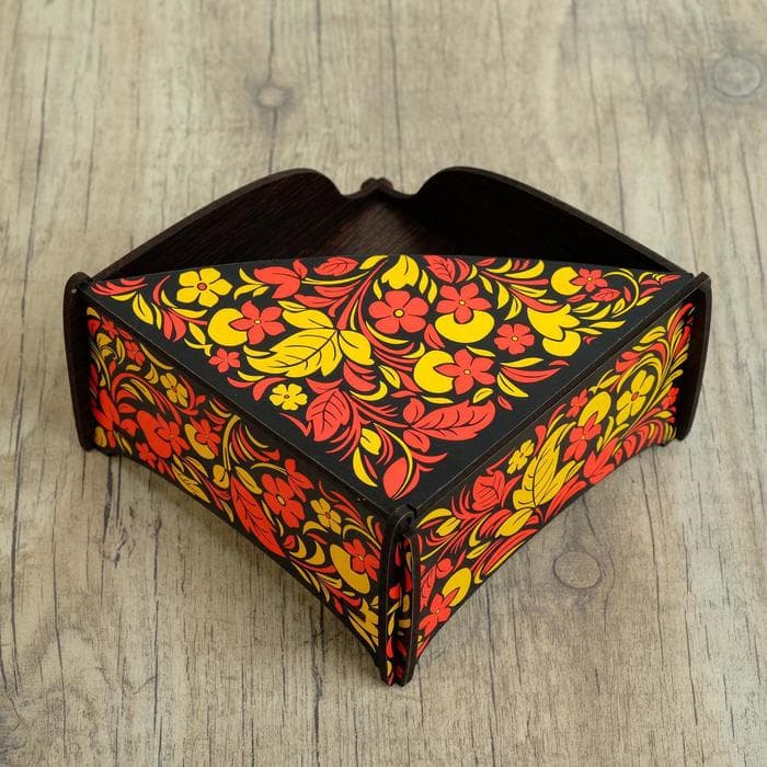 Салфетница Дарим Красиво «Хохлома», дерево, 13.5×7 см, цветная