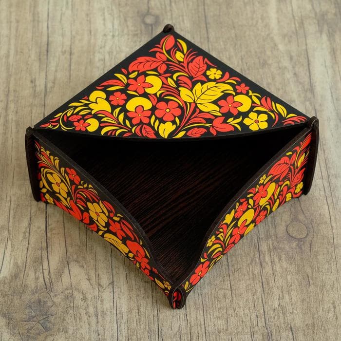 Салфетница Дарим Красиво «Хохлома», дерево, 13.5×7 см, цветная