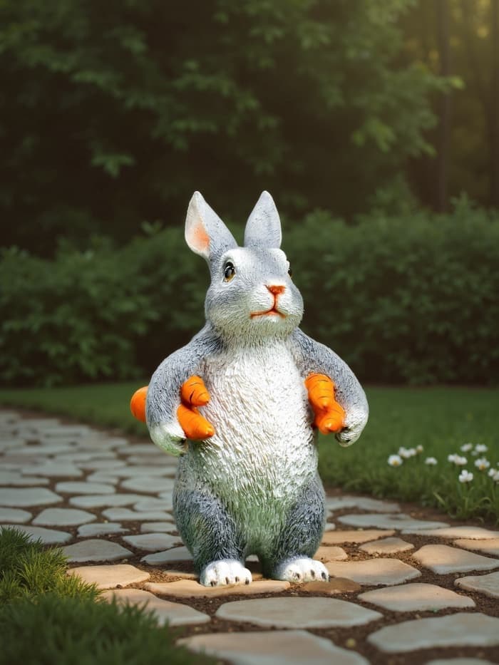 Садовая фигура из полистоуна «Зайка несет морковь», 22×9×13 см