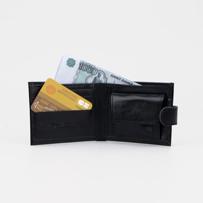 Портмоне мужское на кнопке TEXTURA, отдел для купюр, для карт, для монет, цвет чёрный