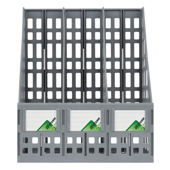 Лоток для бумаг LINE, А4, сборный, вертикальный, 3 отделения, серый