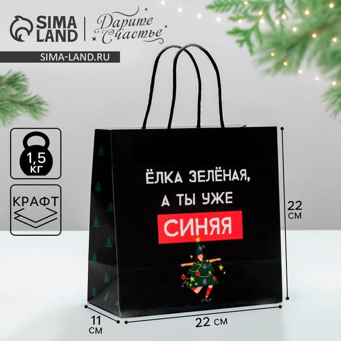 Пакет подарочный новогодний «А ты уже синяя», 22×22×11 см